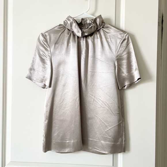 COS gathered neck satin blouse top 2 - Picture 3 of 6